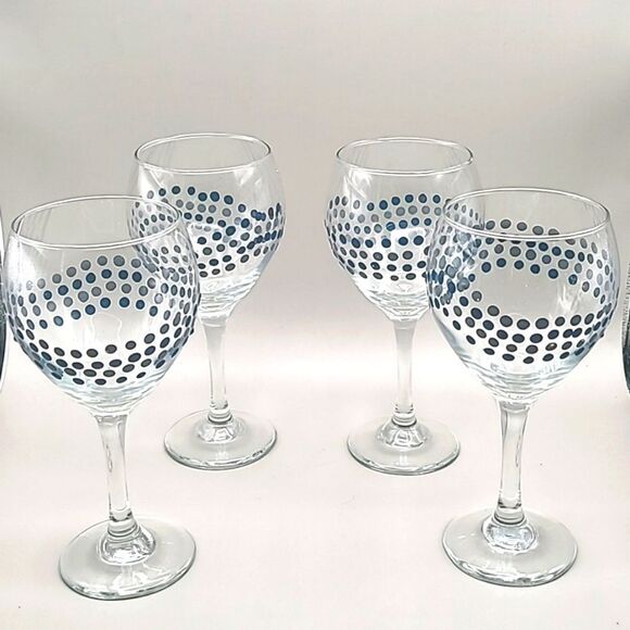 Long Stem Wine Goblets with Navy Swirly Dots (Set of 4) - Picture 3 of 6